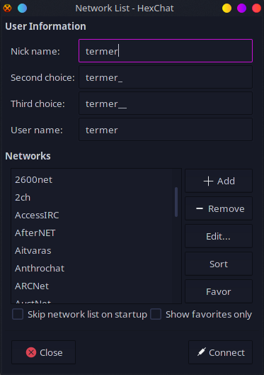 HexChat network select