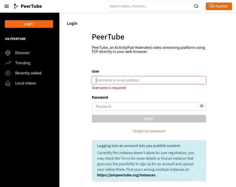 PeerTube login